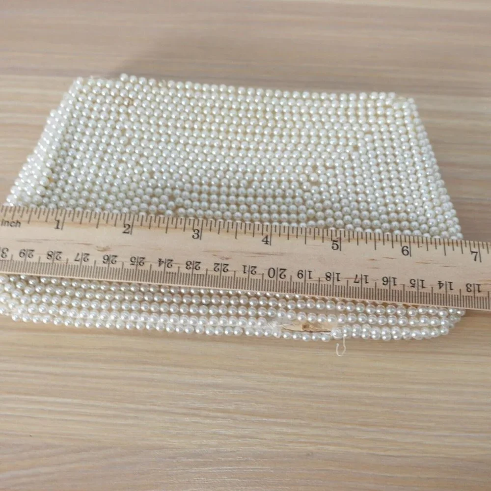 VINTAGE Boho Pearl Beaded Evening Clutch Bag Cream Art Deco Empress 70s Handmade